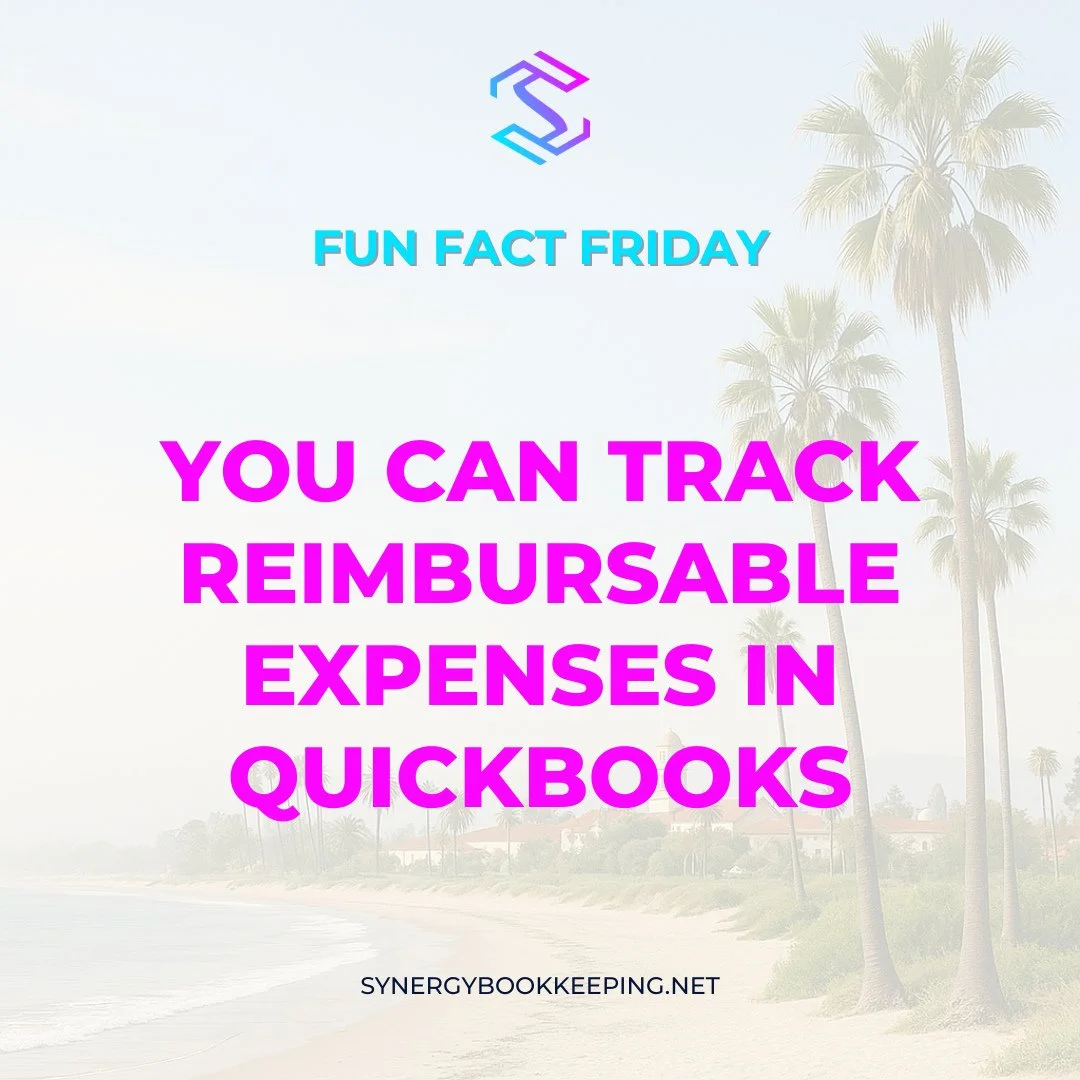 📊 Fun Fact Friday #26⁠
⁠
Reimbursable expenses? Track them right in QBO.⁠
⁠
No more sticky notes or forgotten receipts.⁠
⁠
Let&rsquo;s show you how.⁠
⁠
#reimbursables #qbotips #funfactfriday #synergybookkeeping