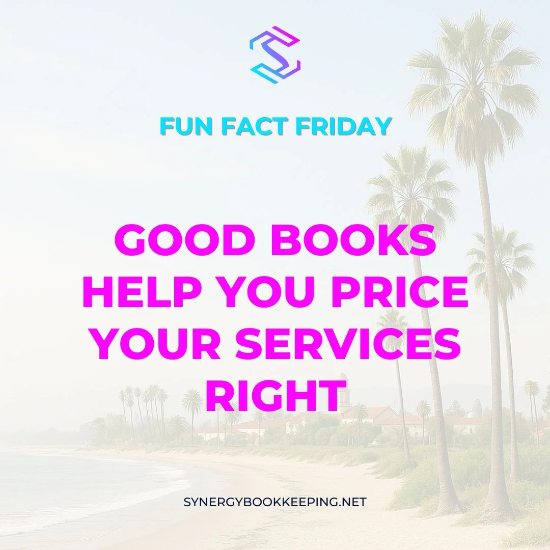 📊 Fun Fact Friday #38⁠
⁠
Not sure what to charge?⁠
⁠
Clean books reveal your real costs&mdash;and help you price with confidence.⁠
⁠
#pricingstrategy #knowthemath #funfactfriday #synergybookkeeping