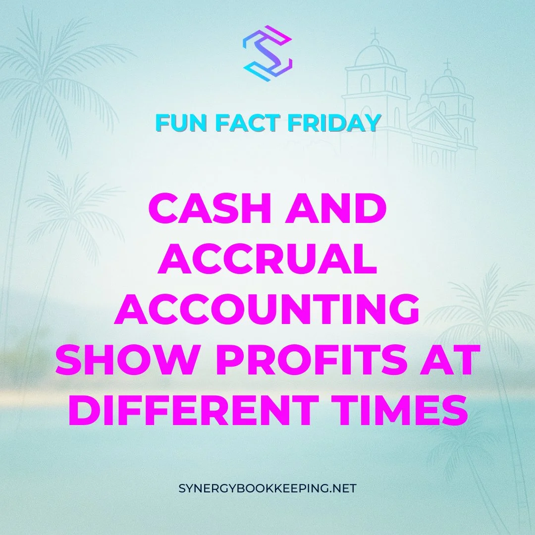 📊 Fun Fact Friday #41⁠
⁠
Cash vs. accrual accounting: same numbers, different timing.⁠
⁠
💡 One shows cash in hand. The other shows earned income.⁠
⁠
We&rsquo;ll help you choose the right one.⁠
⁠
#accountingmethods #cashvsaccrual #funfactfriday #syn