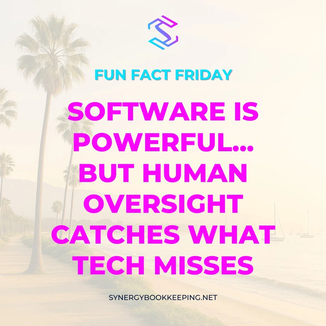 📊 Fun Fact Friday #43⁠
⁠
QuickBooks is smart&mdash;but it doesn&rsquo;t know your business.⁠
⁠
Human oversight = cleaner, smarter books.⁠
⁠
Let us be your second set of eyes.⁠
⁠
#humanplustech #bookkeepingpower #funfactfriday #synergybookkeeping