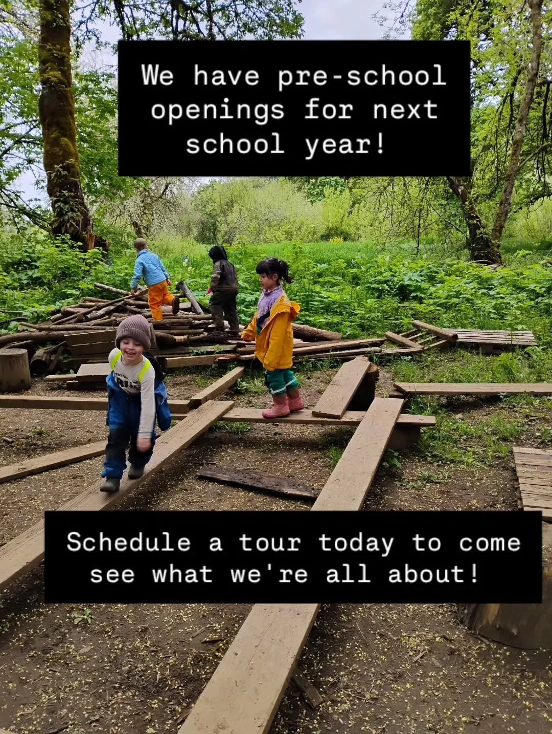 Our pre-school follows the school year calendar, so time is running out to schedule a tour and see what we're all about before the end of the school year. We'd love for you and your little one to come see Forest School while we're in action. So sched