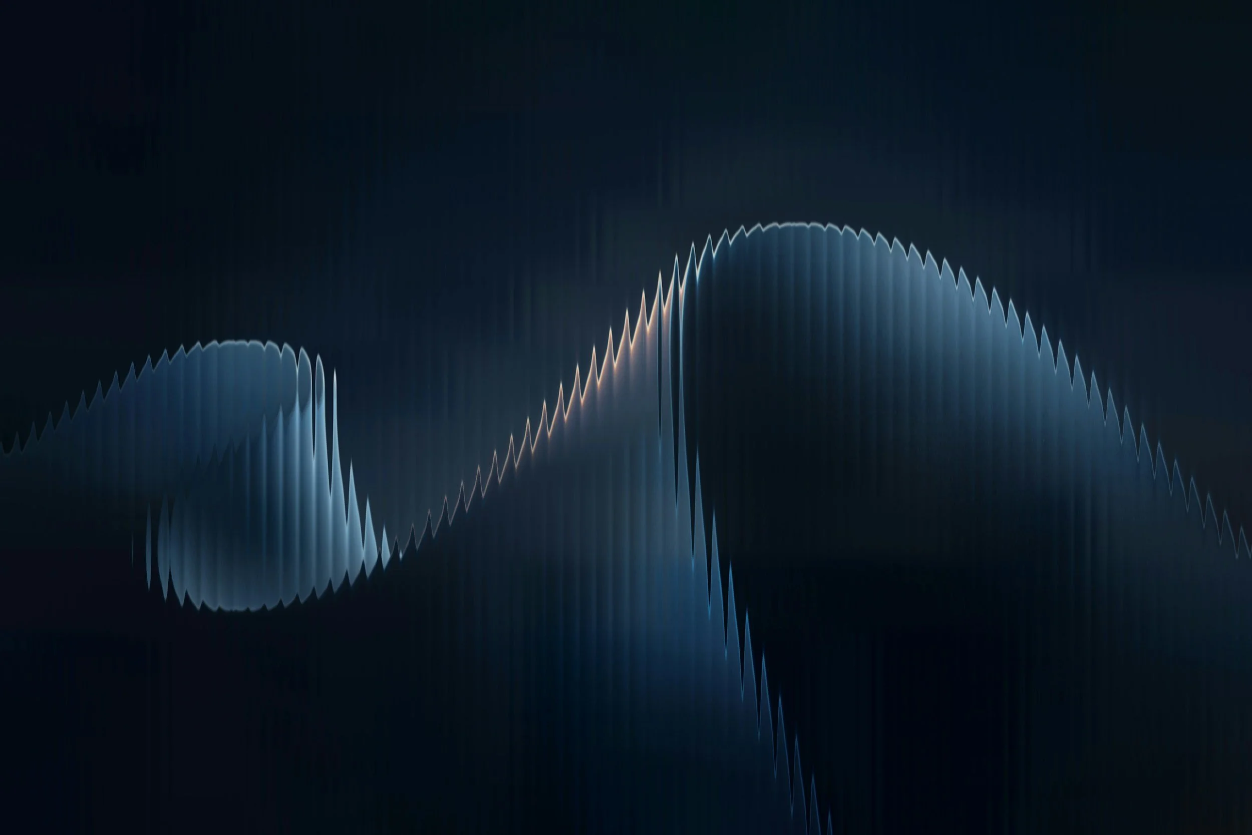 Abstract digital wave pattern with blue and white tones on a dark background.