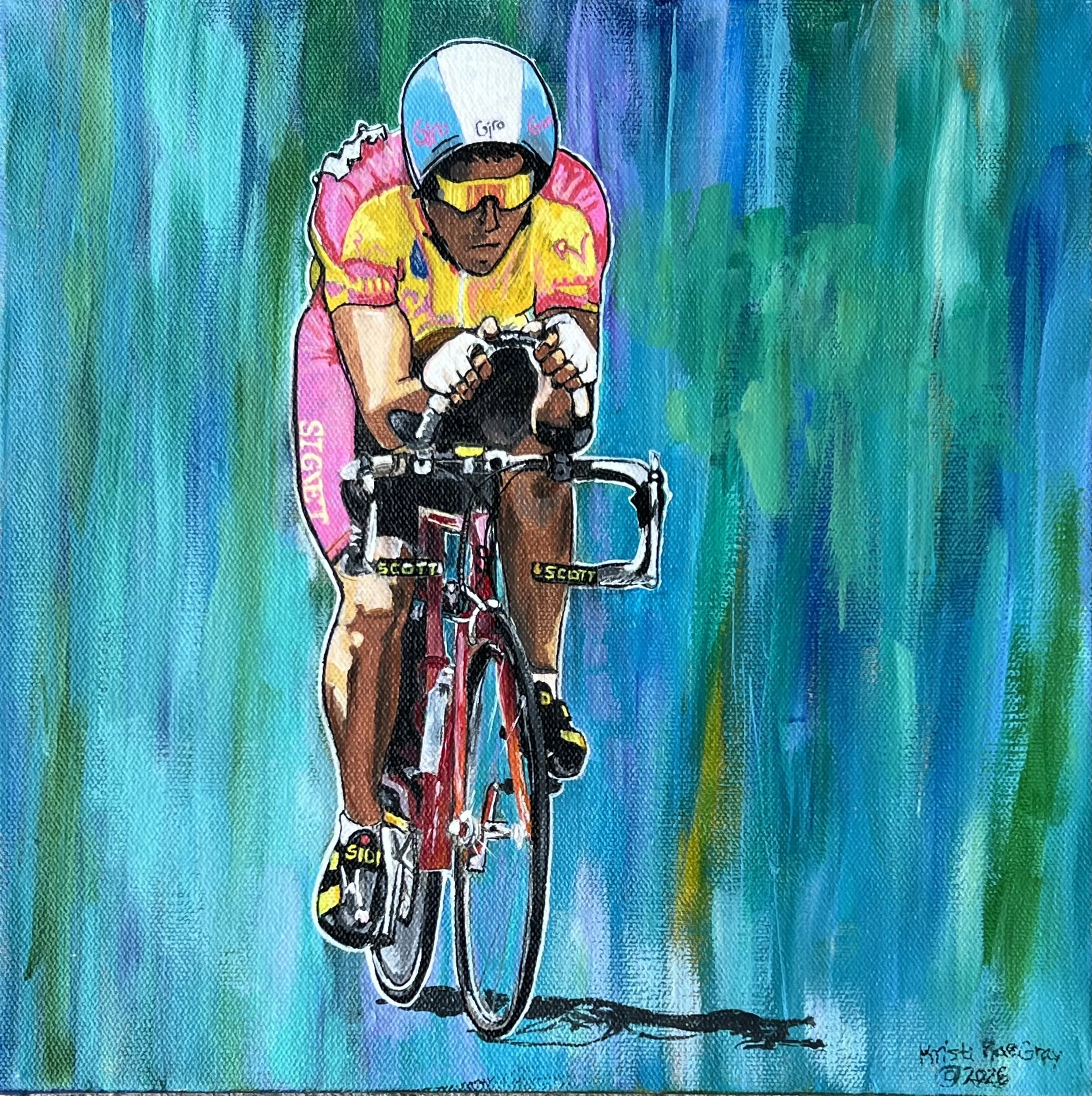 The intensity on a teenager’s face during a road race on his bicycle in 1990.