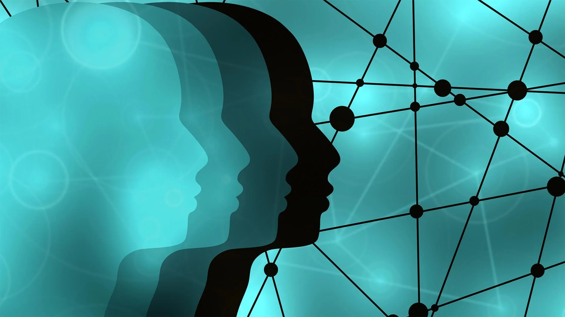 Abstract illustration showing overlapping human profiles with a network of connected nodes, representing psychological factors and hidden patterns that shape workplace investigations.