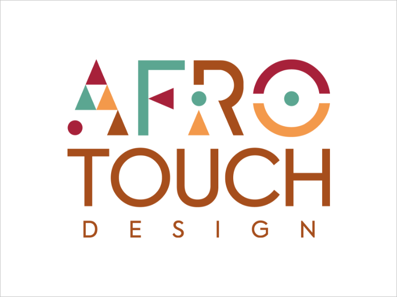 Logo with the words 'Afro Touch Design' in colorful geometric shapes and stylized font.