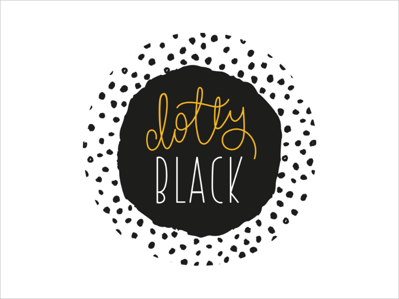 Design with a black circle in the center and dotted circular pattern around it, featuring the words 'clothy BLACK' in stylish script and block fonts.