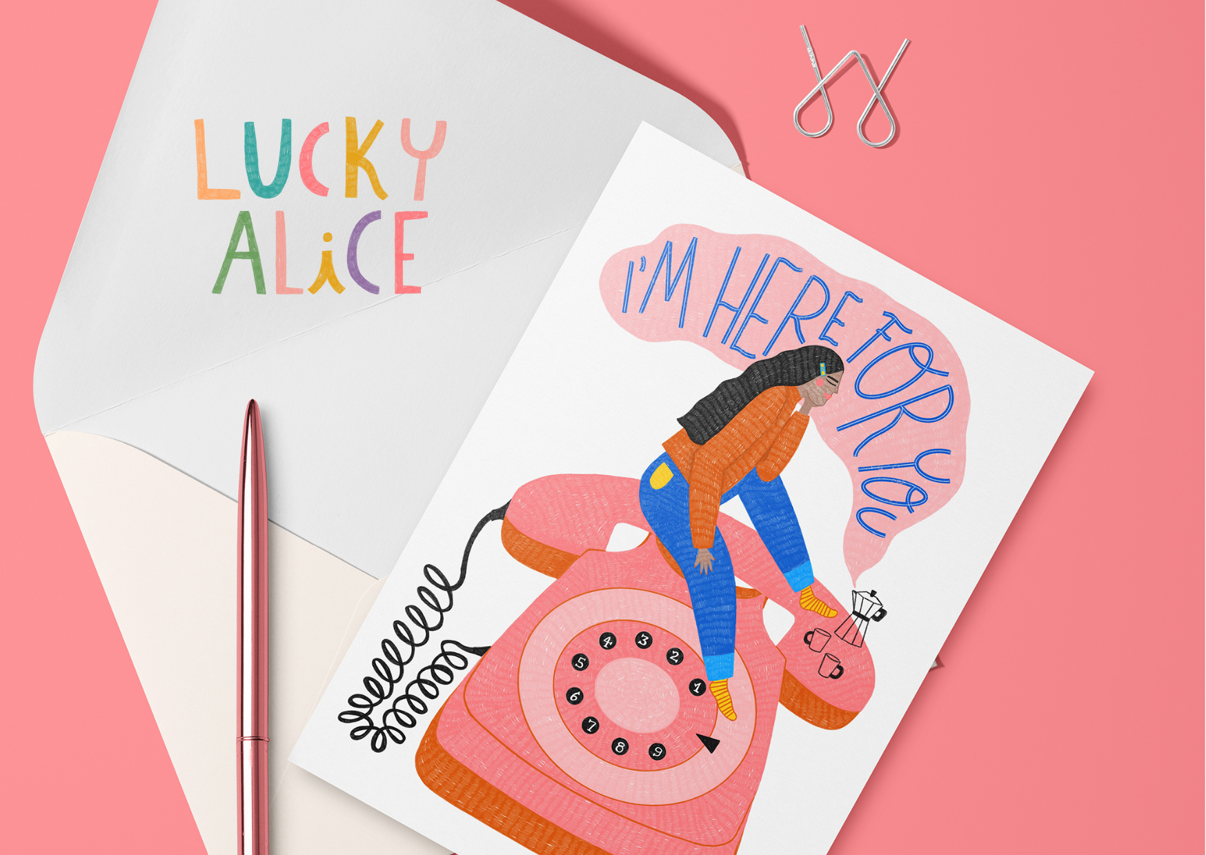 Colorful hand-drawn letters spelling 'LUCKY ALICE' on a white background.