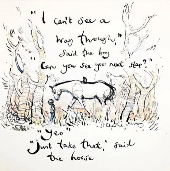 &ldquo; I can&rsquo;t see a way through &ldquo; said the boy 

&ldquo; Can you see your next step?&rdquo; 

&ldquo;Yes&rdquo;

&ldquo;Just take that &ldquo; said the horse