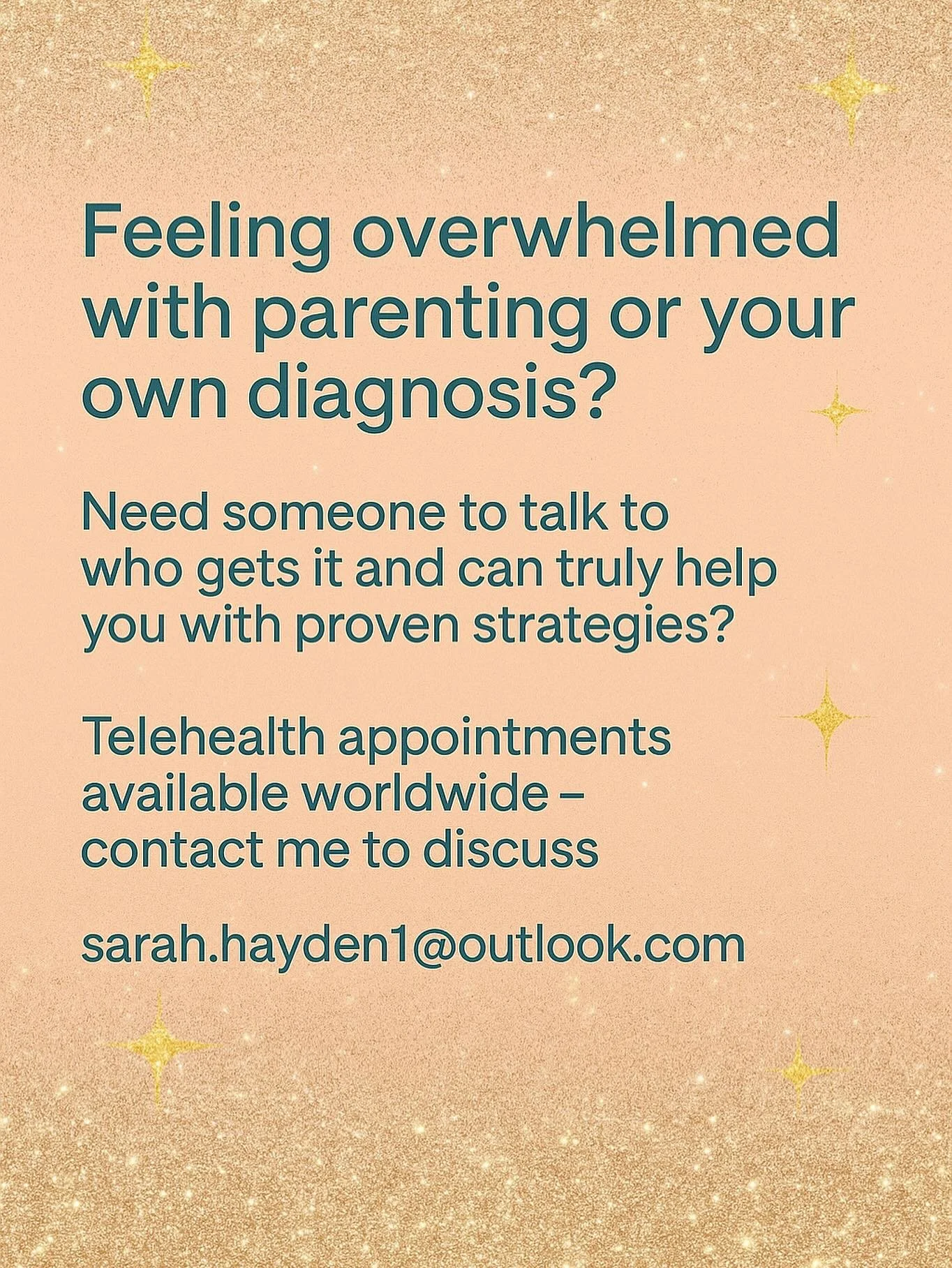 Feeling overwhelmed with your own or your child&rsquo;s diagnosis ? I now have immediate  capacity for Telehealth from anywhere in the world ! 
Reach out to me to discuss 🫶✨