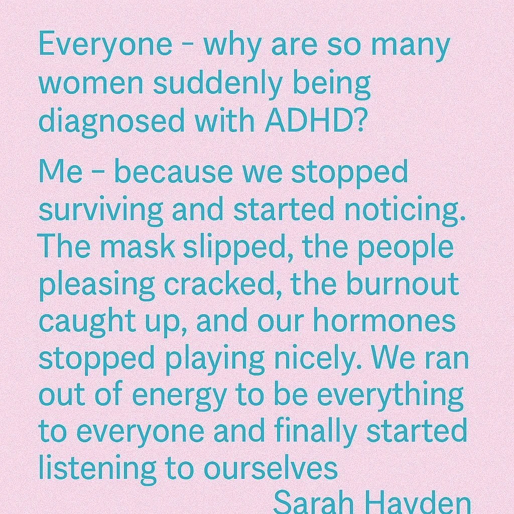 We&rsquo;re not &ldquo;suddenly&rdquo; being diagnosed.
We just stopped apologising for existing and started noticing our sparkle. 💅💫