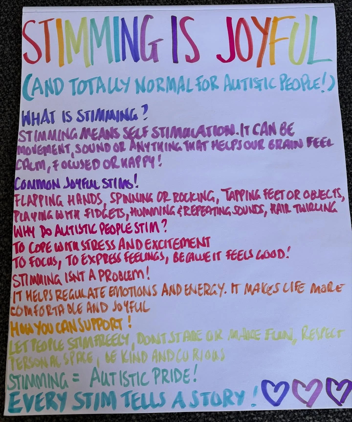 Yesterday one of my favourite girls ( little miss O, 12 years old ) told me in a session that she was teased for stimming in class when she got super excited. It made her so sad she didn&rsquo;t want to go to school yesterday ( so came and saw me ins
