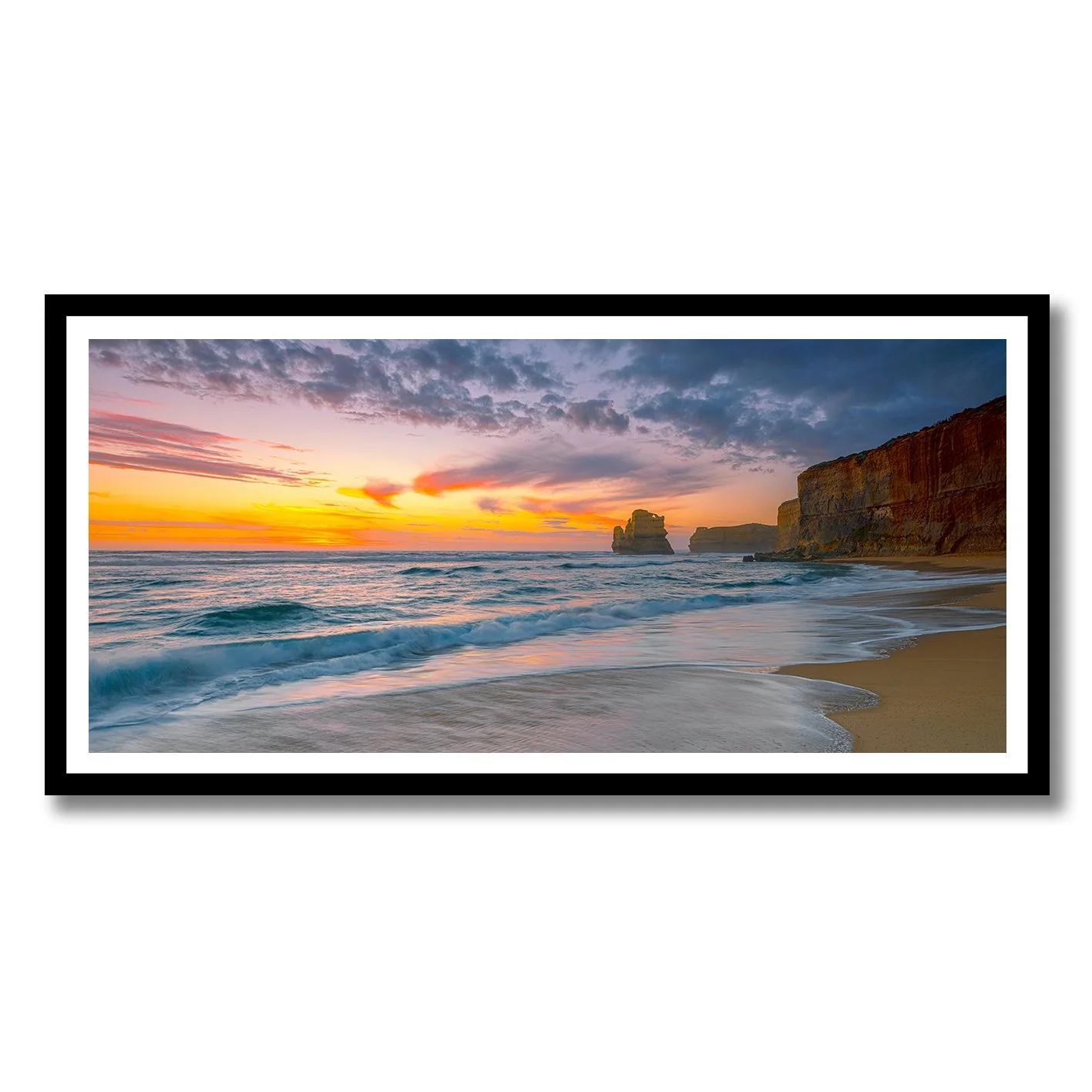 Sunset coastal photograph of Gibson Steps and ocean waves in Victoria