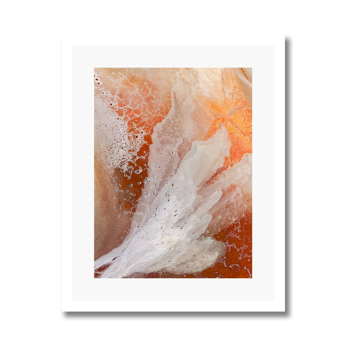 Aerial abstract of Lake Tyrrell with rust and ivory salt formations