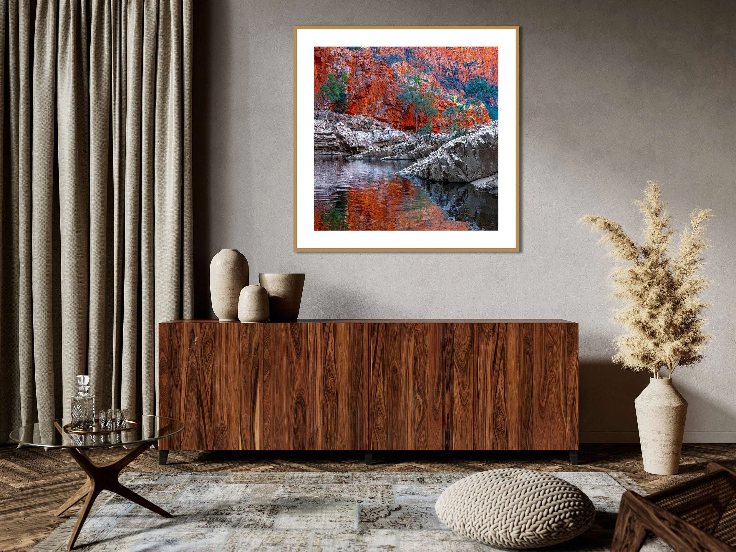 Fine art photograph of Ormiston Gorge rock formations and water reflections