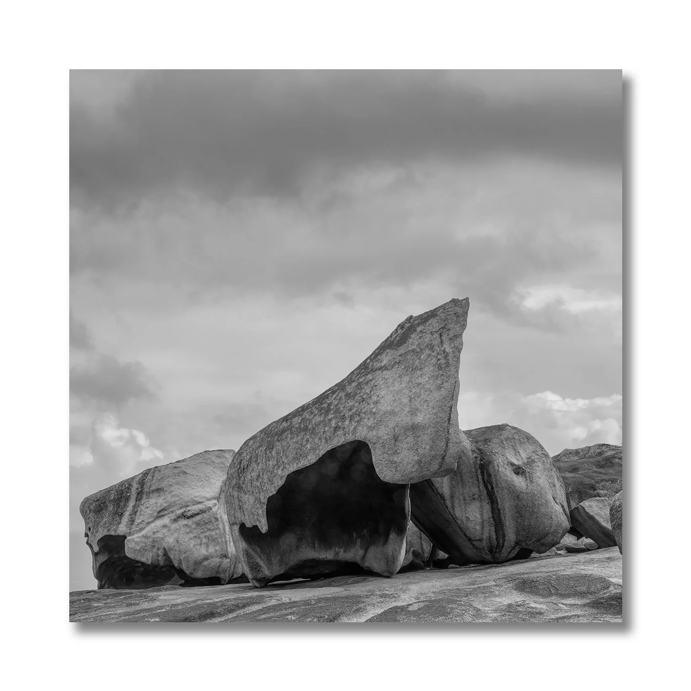 black and white photograph of remarkable rocks granite formation on kangaroo island