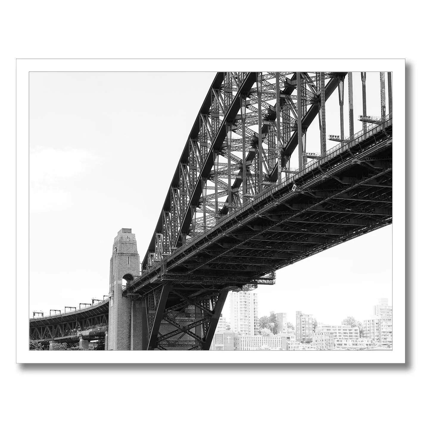 Black and white photograph of Sydney Harbour Bridge steel structure architecture