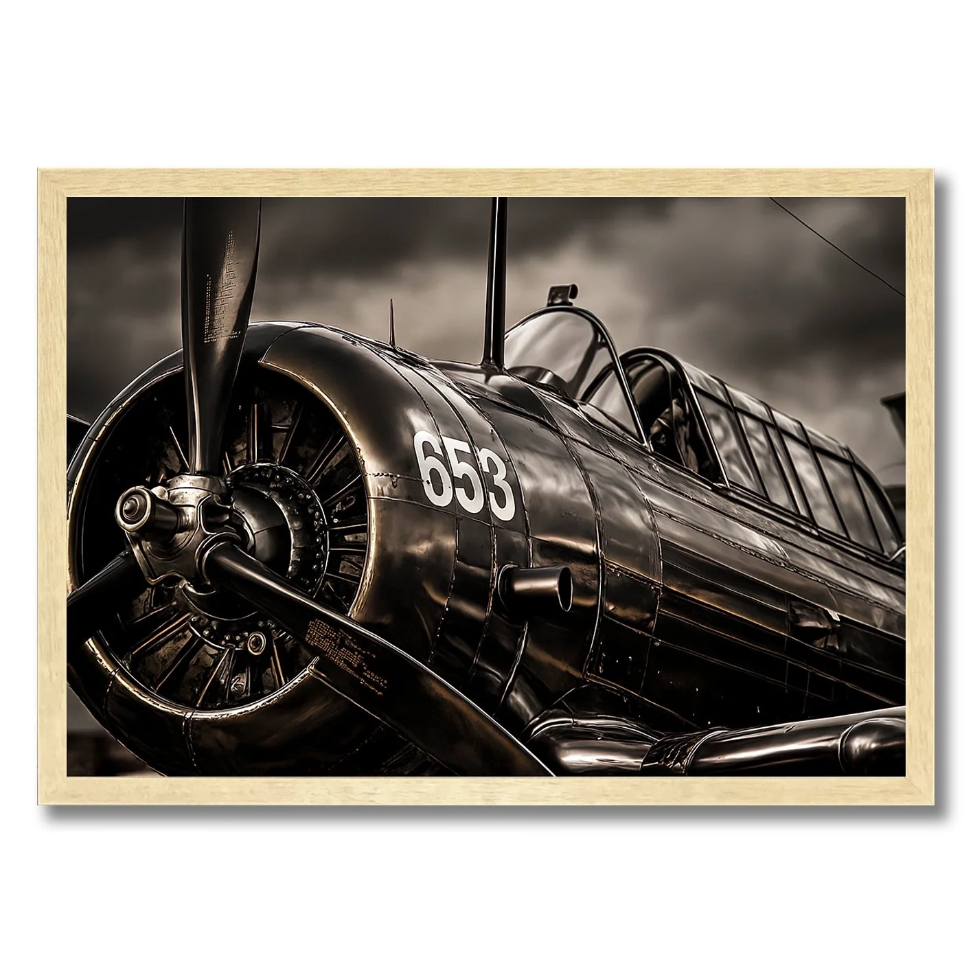 close-up metallic photograph of aircraft engine and fuselage with high contrast finish