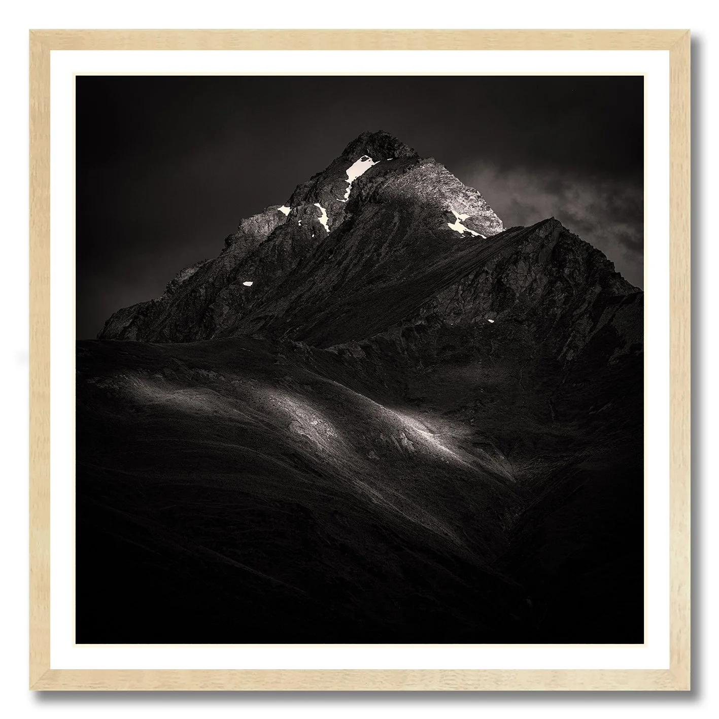 Black and white mountain landscape photograph in New Zealand