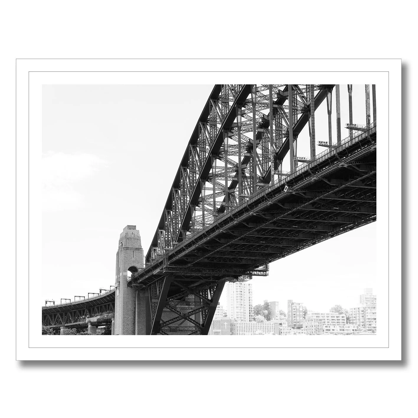 Black and white photograph of Sydney Harbour Bridge steel structure architecture