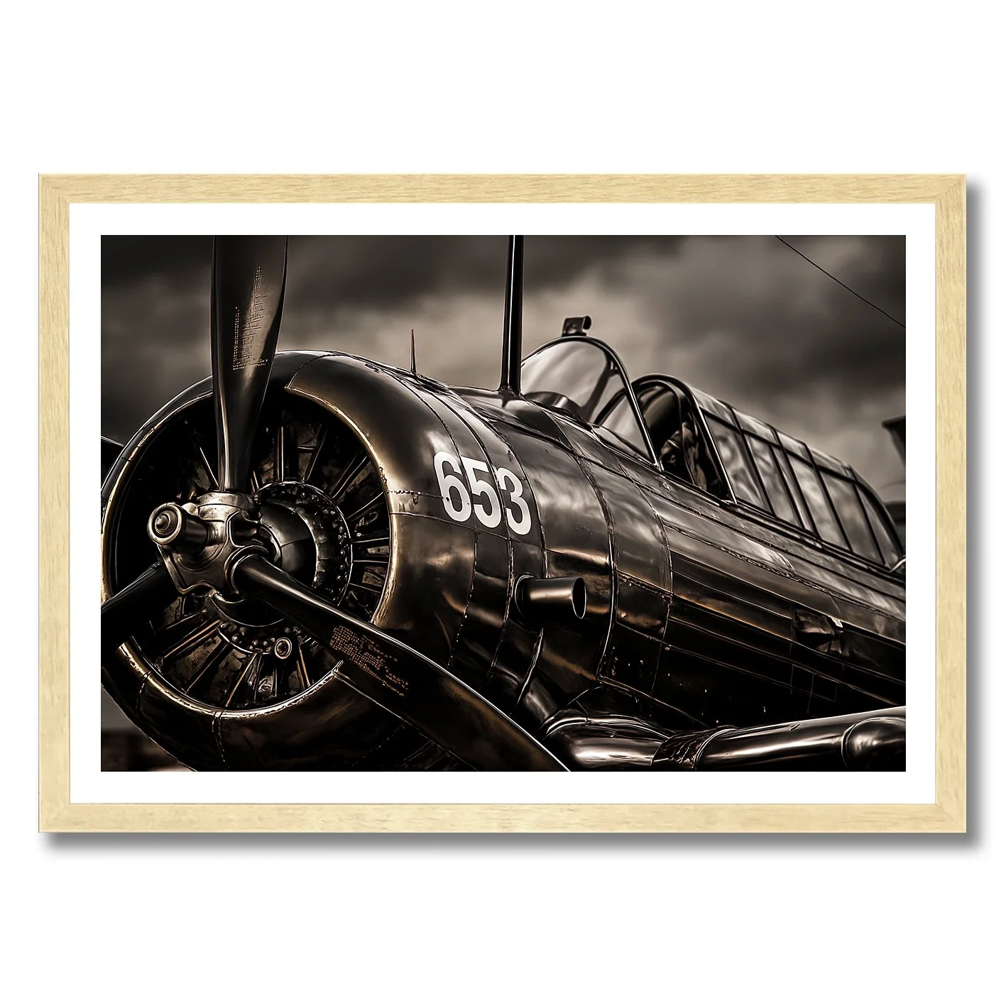 close-up metallic photograph of aircraft engine and fuselage with high contrast finish