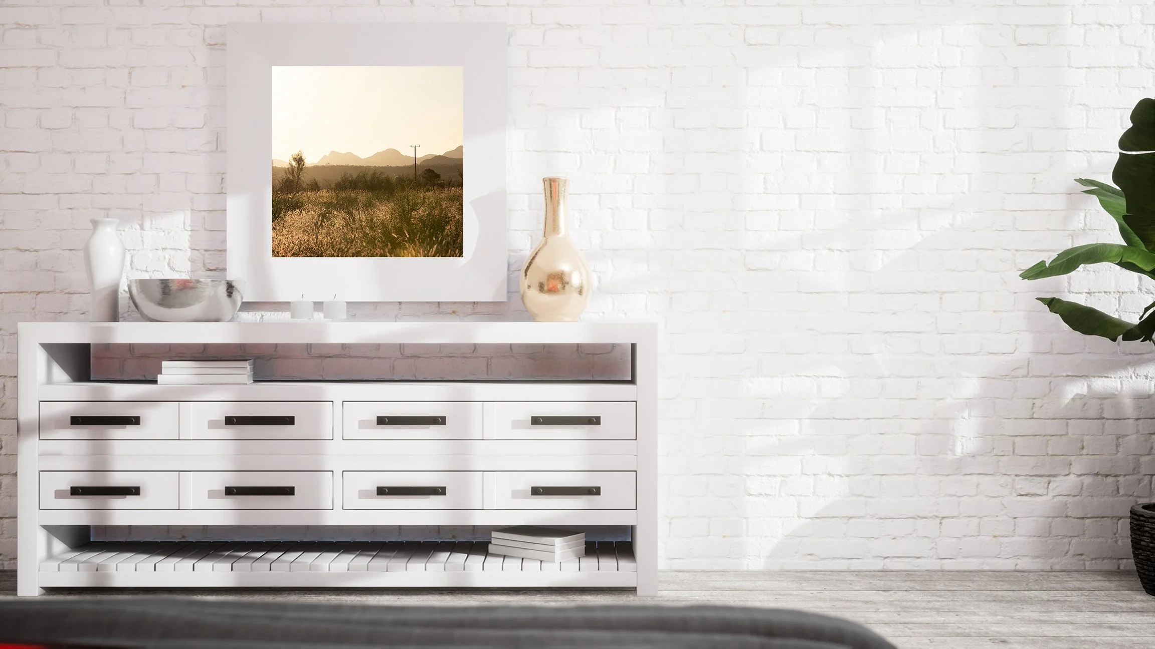 Golden photograph of outback grass plains with mountains and power pole