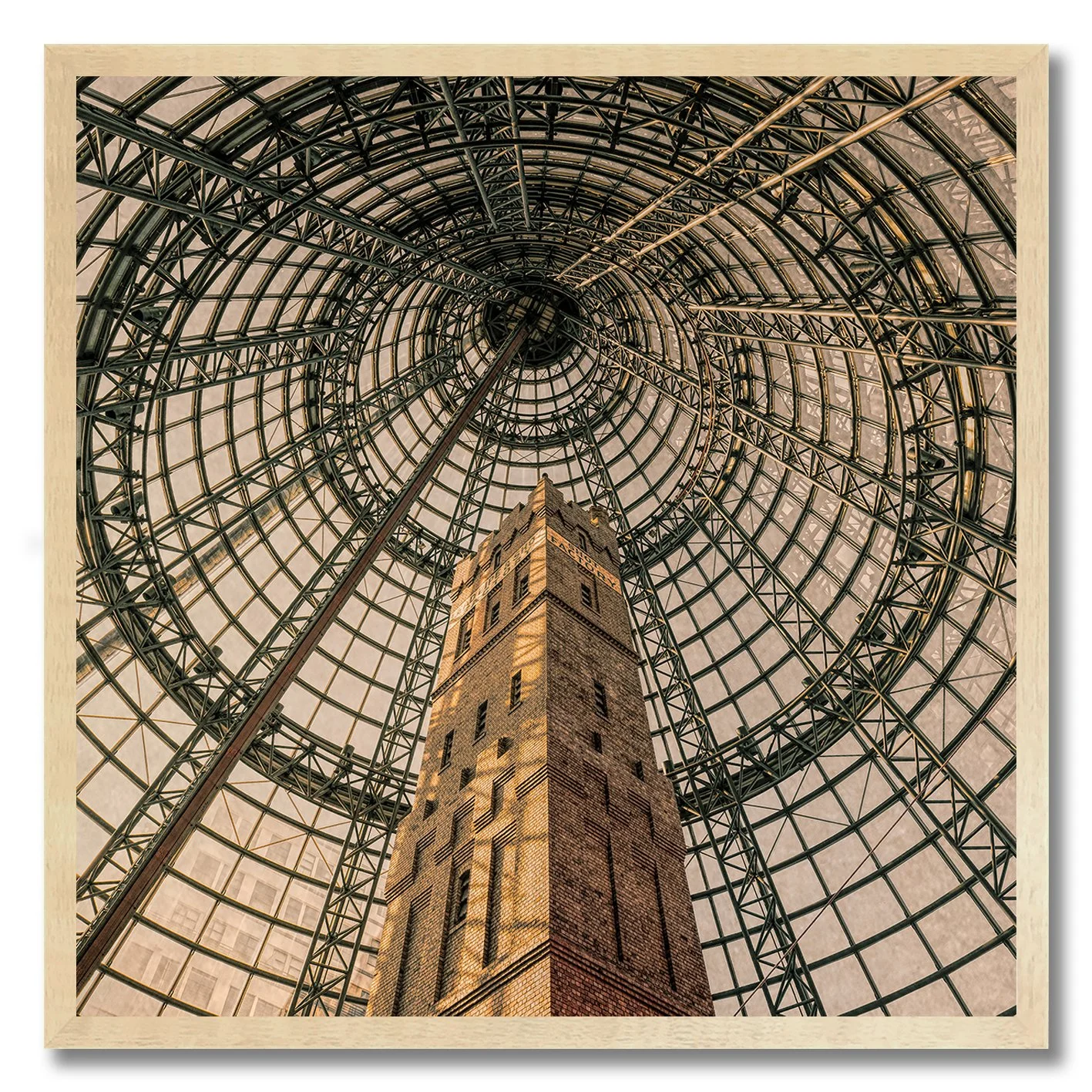 Fine art photograph of Coop’s Shot Tower under glass dome Melbourne Central