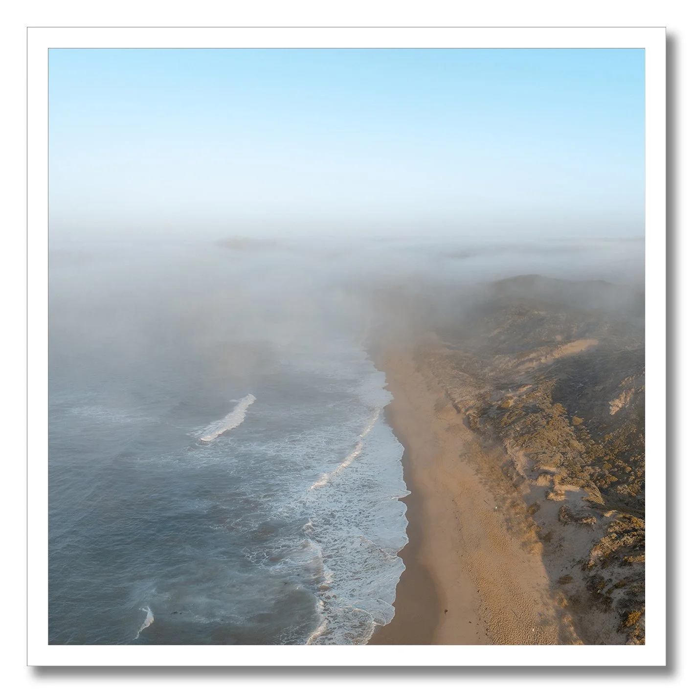 Aerial fine art photograph of misty coastal shoreline at Sorrento beach