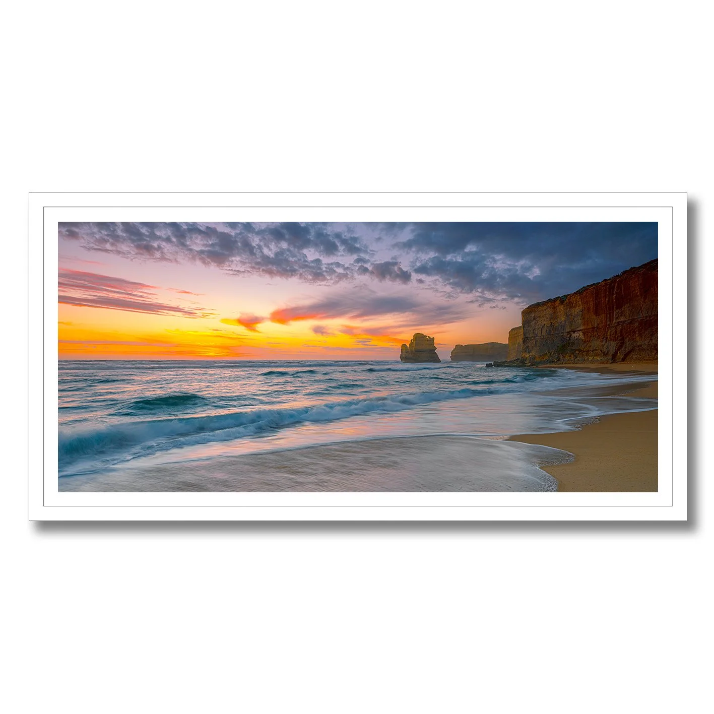 Sunset coastal photograph of Gibson Steps and ocean waves in Victoria
