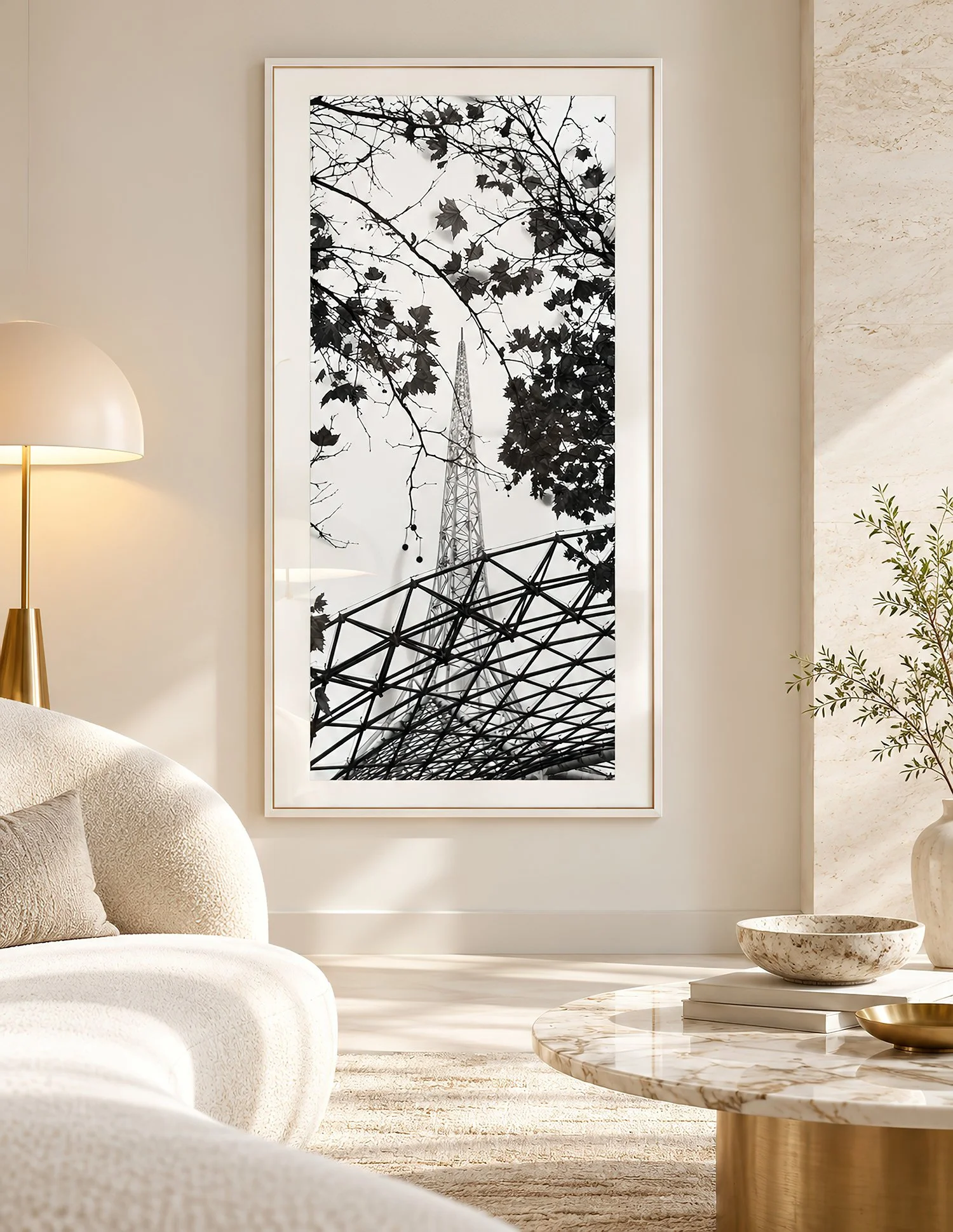 Arts Centre Majesty black and white Melbourne photography print in a luxury white frame.