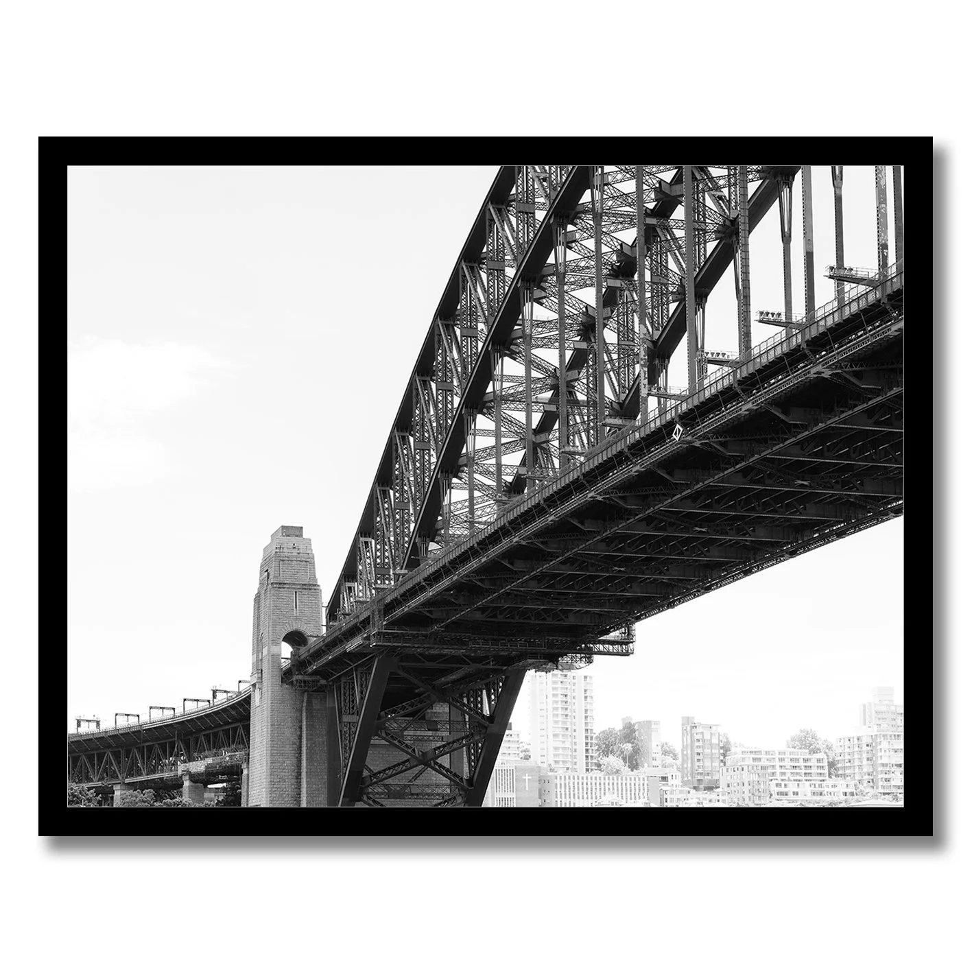 Black and white photograph of Sydney Harbour Bridge steel structure architecture