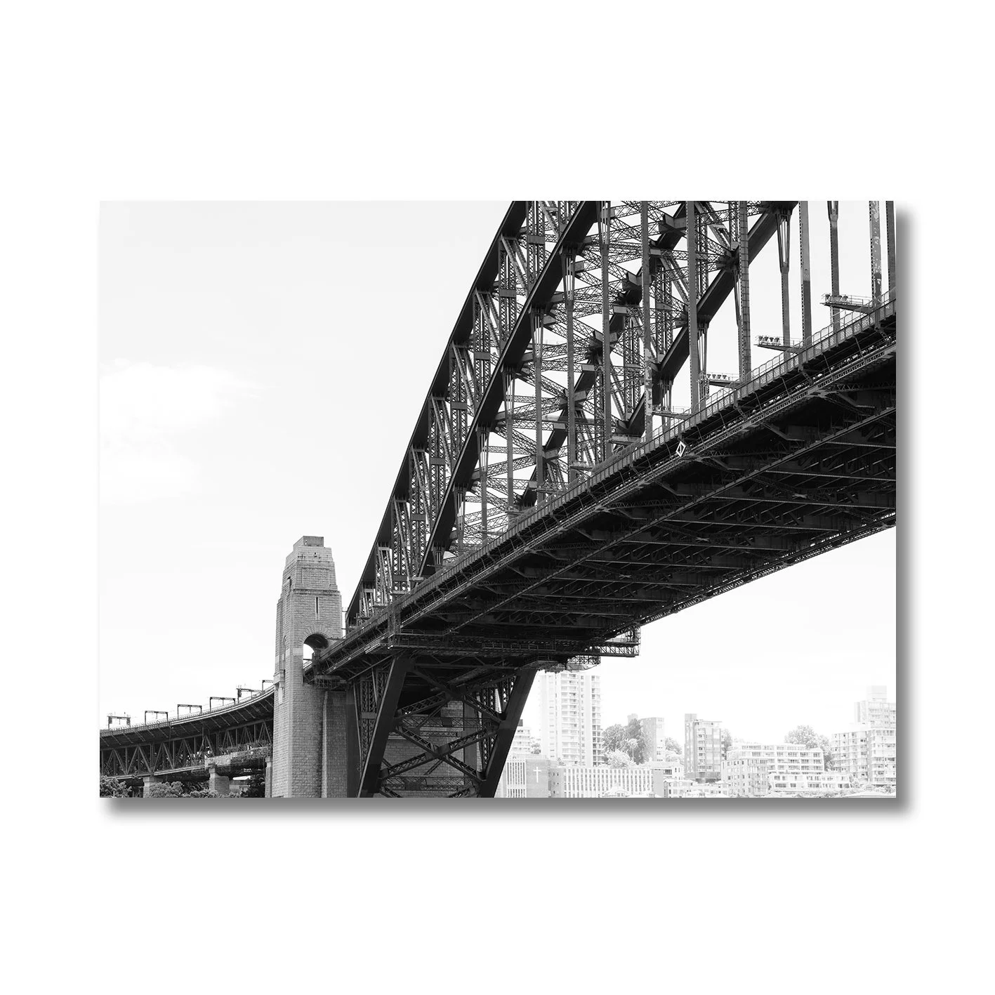 Black and white photograph of Sydney Harbour Bridge steel structure architecture