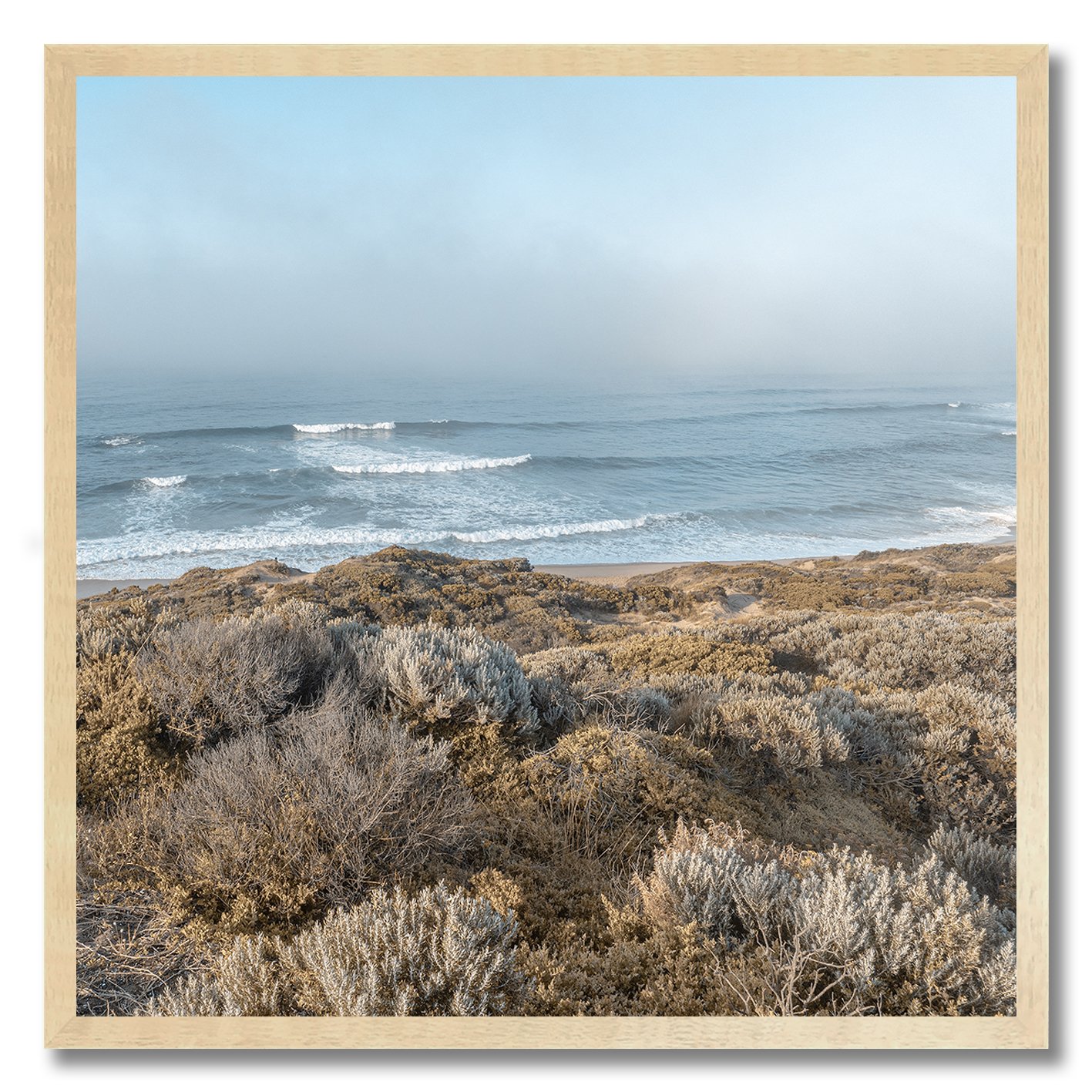 Fine art photograph of misty coastal dunes and waves at Sorrento beach