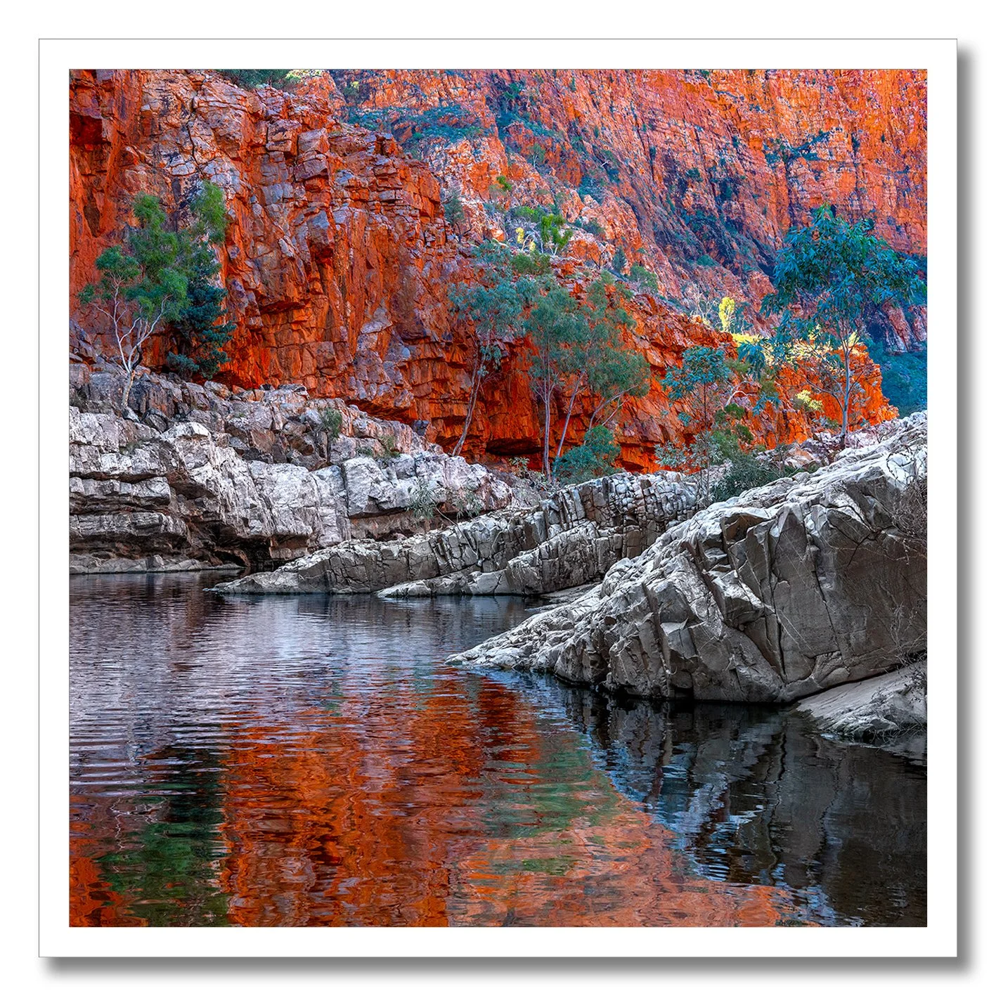Fine art photograph of Ormiston Gorge rock formations and water reflections