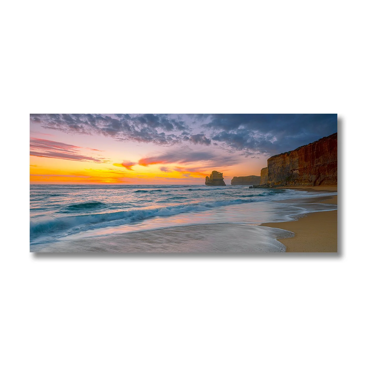 Sunset coastal photograph of Gibson Steps and ocean waves in Victoria