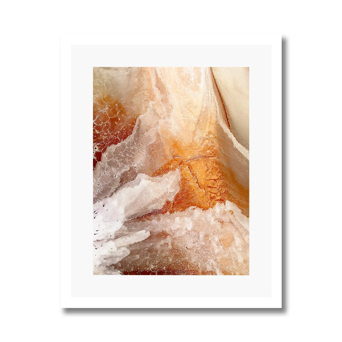 Aerial abstract of Lake Tyrrell with rust and ivory salt formations