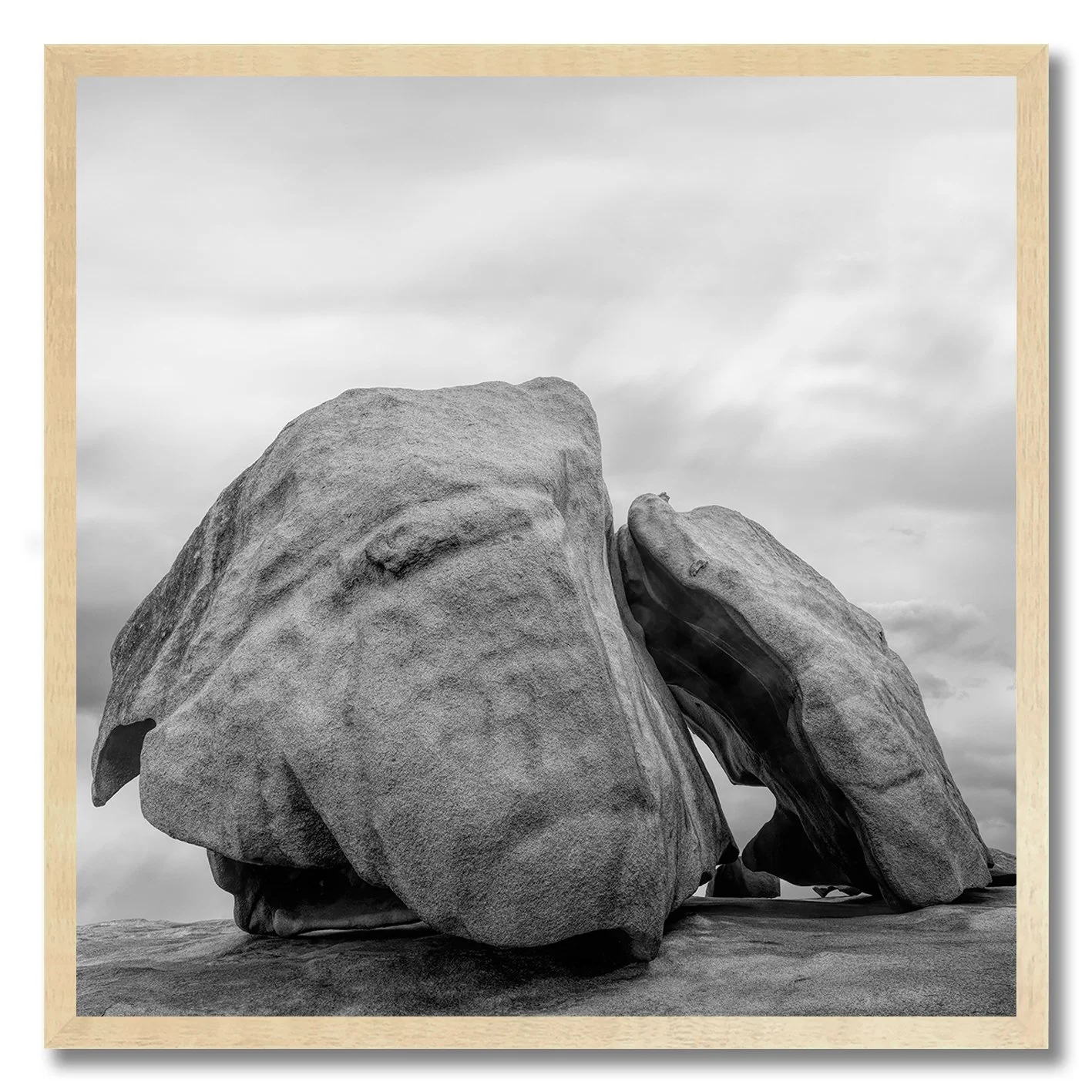 black and white photograph of weathered granite rock formation in australia