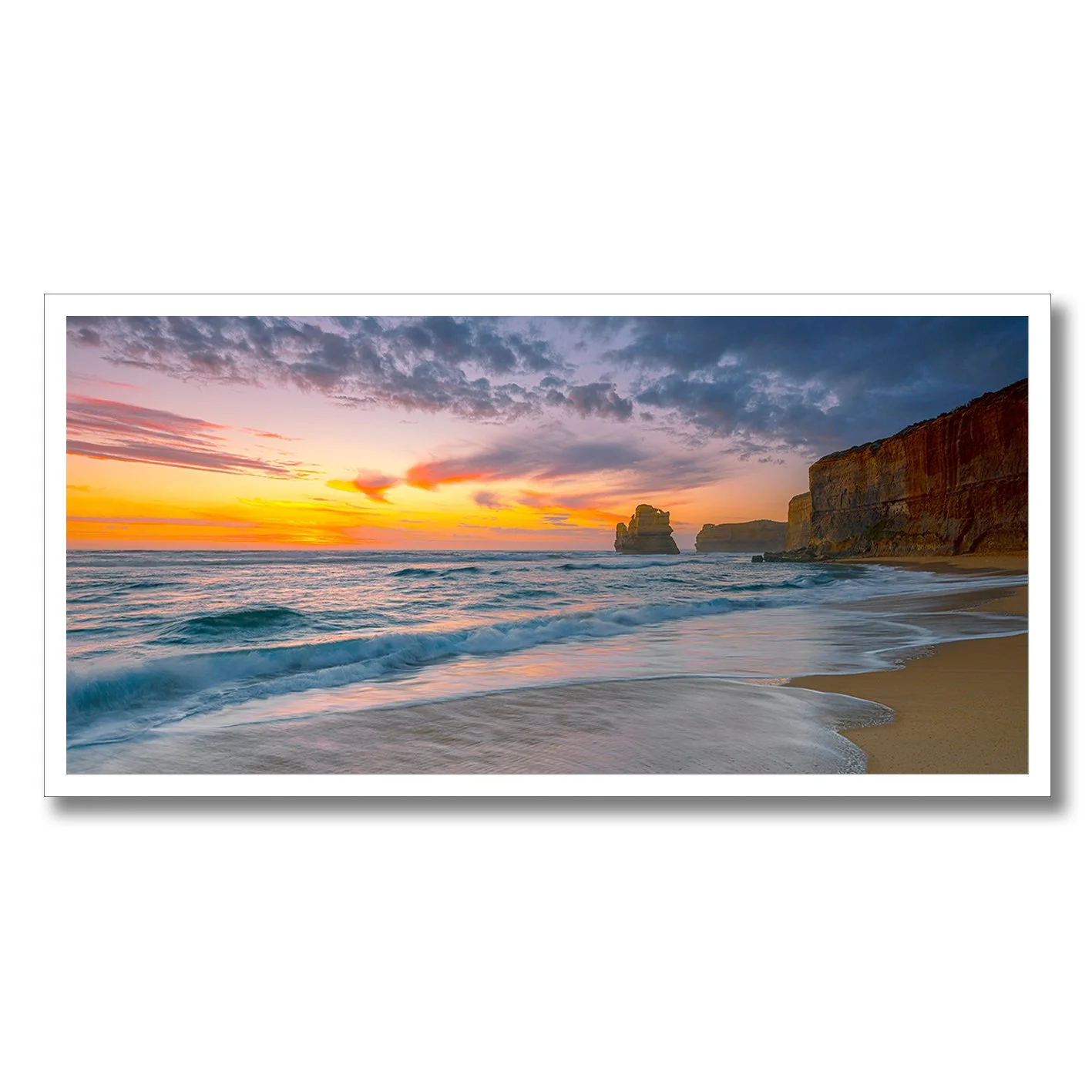 Sunset coastal photograph of Gibson Steps and ocean waves in Victoria