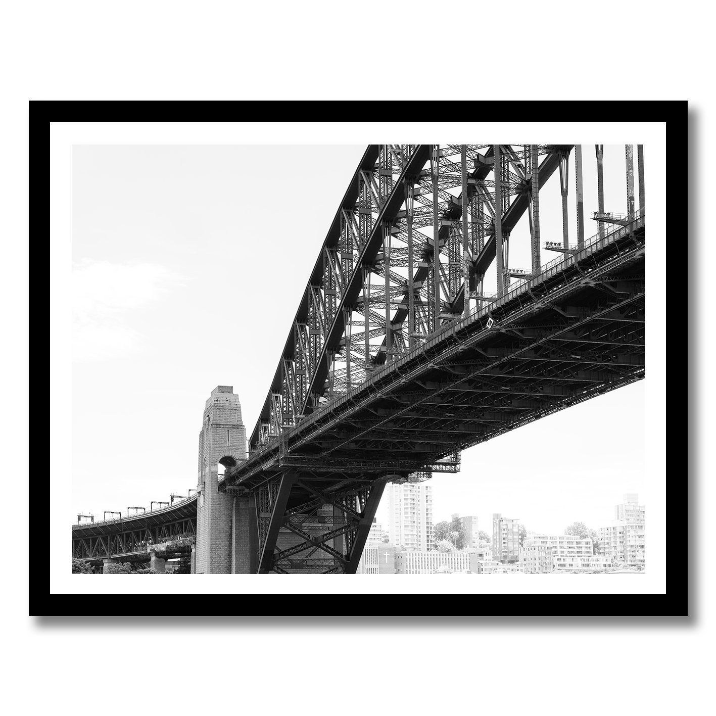 Black and white photograph of Sydney Harbour Bridge steel structure architecture