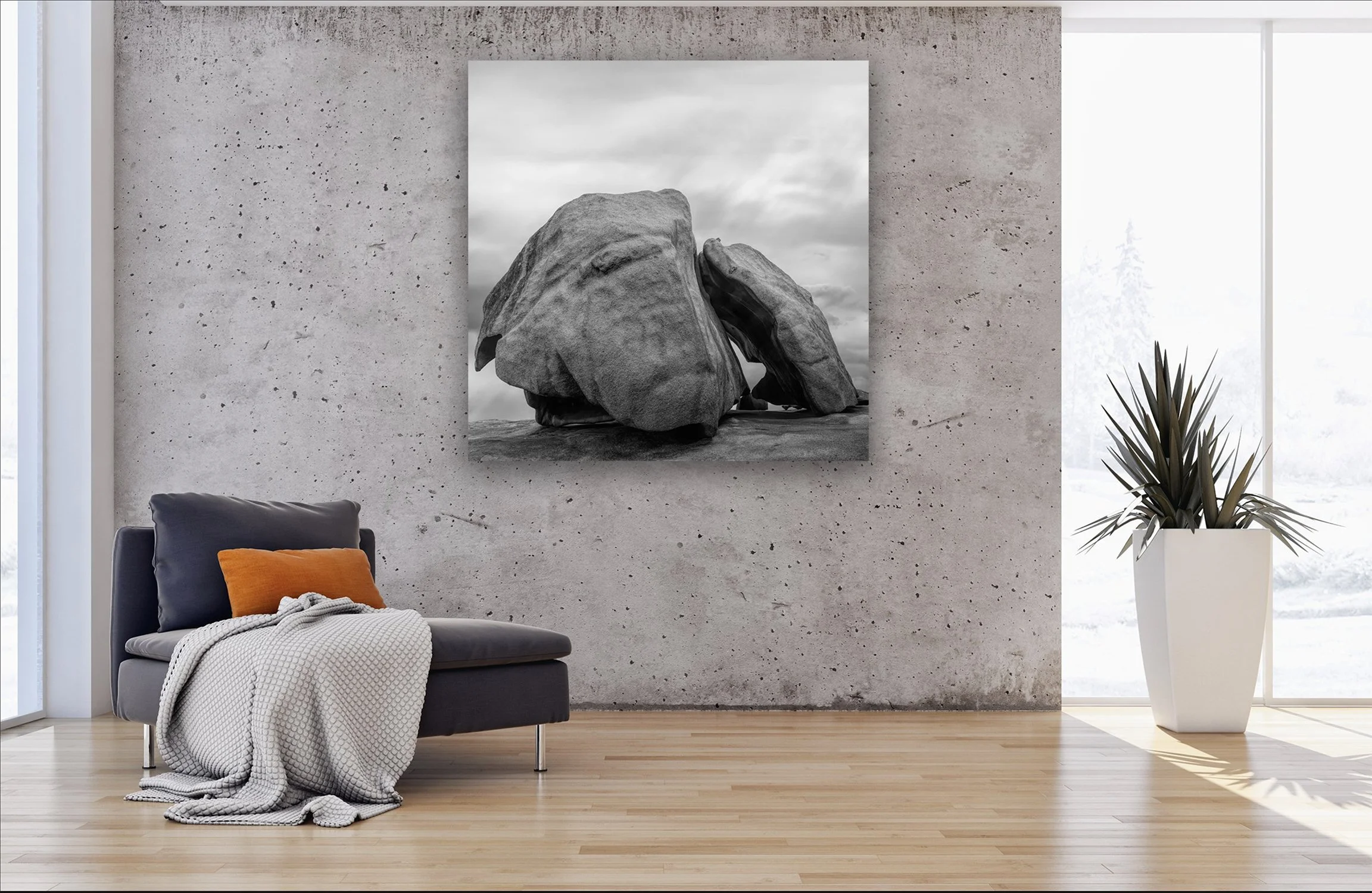 Black and White monumental beauty of granite forms shaped by wind and erosion