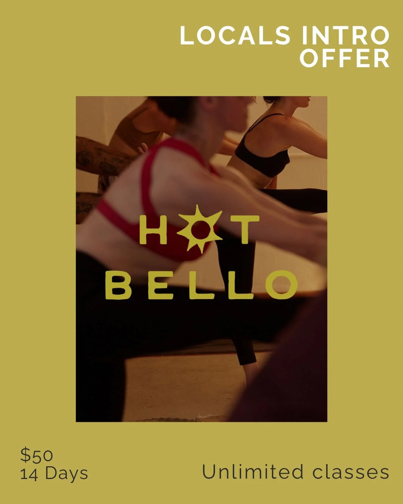 Our intro offer allows you to sus us out before any bigger commitments. A great way to start at Hot Bello. 
$50 for 2 weeks of unlimited use!