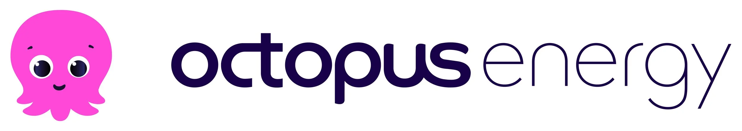 Logo of Octopus Energy featuring a cute pink octopus mascot with big eyes and the company name in purple text.