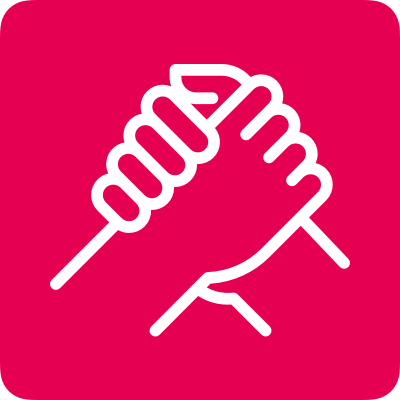 Deux mains entrelacées symbolisant l'unité ou la solidarité, sur fond rose.