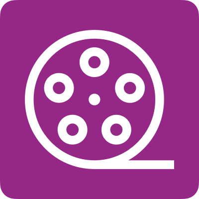 Icône de fil de film sur un fond violet.