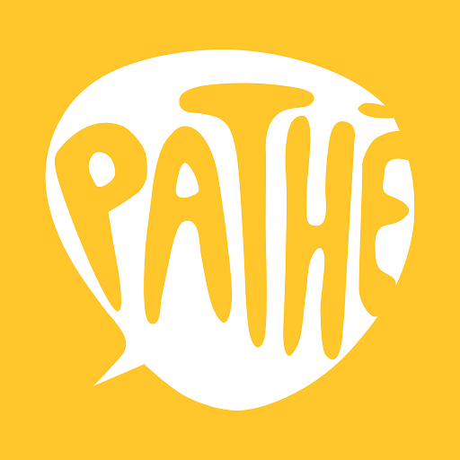 Logo avec fond jaune et texte stylisé en blanc et jaune disant "PÂTH" dans une bulle de dialogue