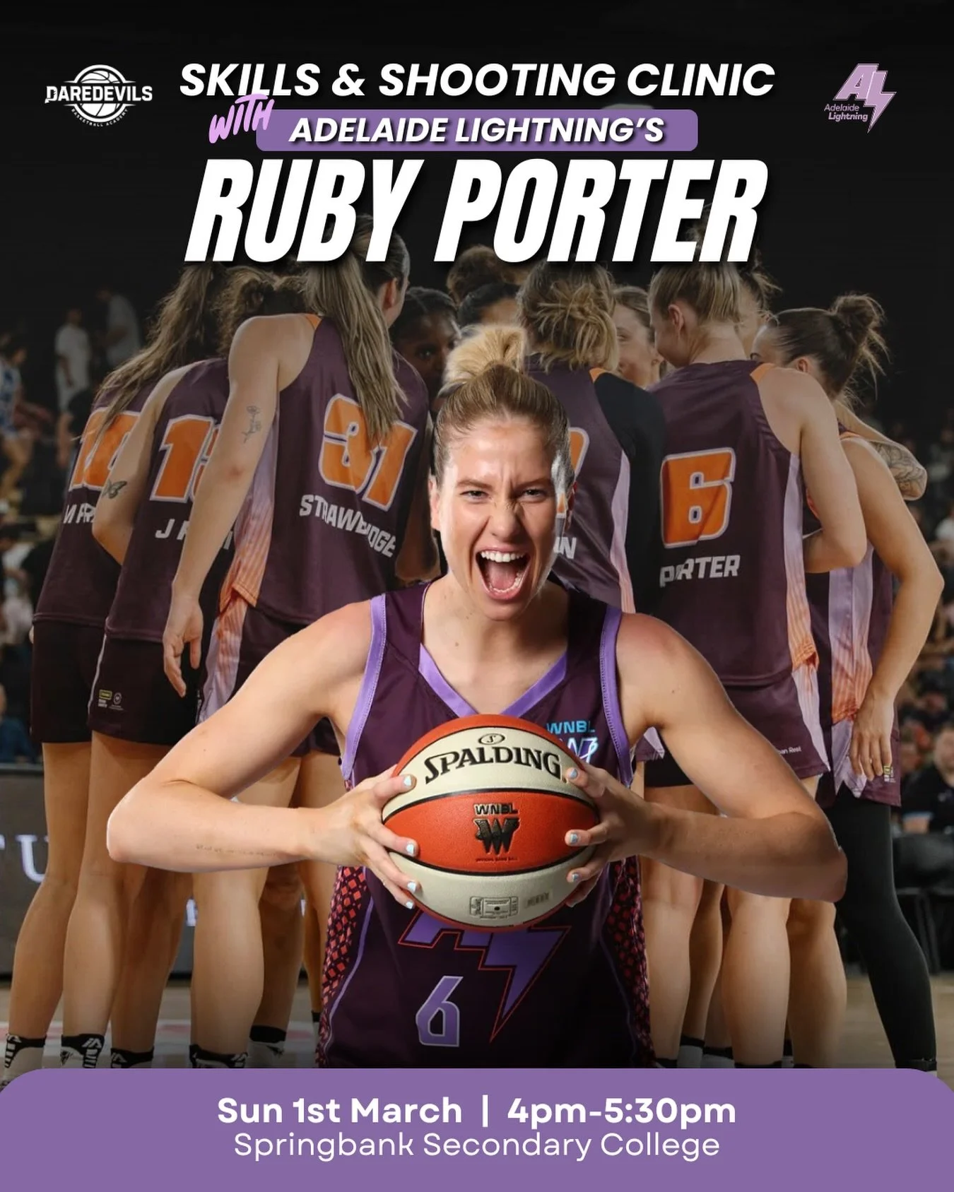 Get ready to level up your game at our Skills &amp; Shooting Clinic with special guest Ruby Porter from the Adelaide Lightning!

Ruby has just finished her WNBL season and brings elite playing experience from both the WNBL and NBL1, including being n