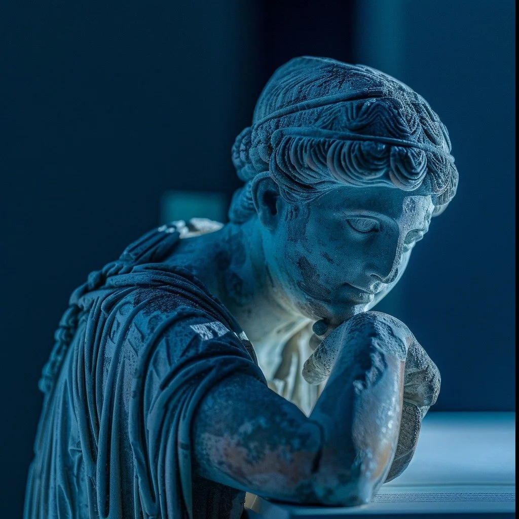 [Bellissima statua sommersa] #tisento #matiabazar #bellissimastatuasommersa #statue #scultura #arteclassica #marmo #aesthetic #darkaesthetic #moodygrams #details #texture #patina #blu #fineart #closeup #artphotography #decay #timeless #ancient #shado