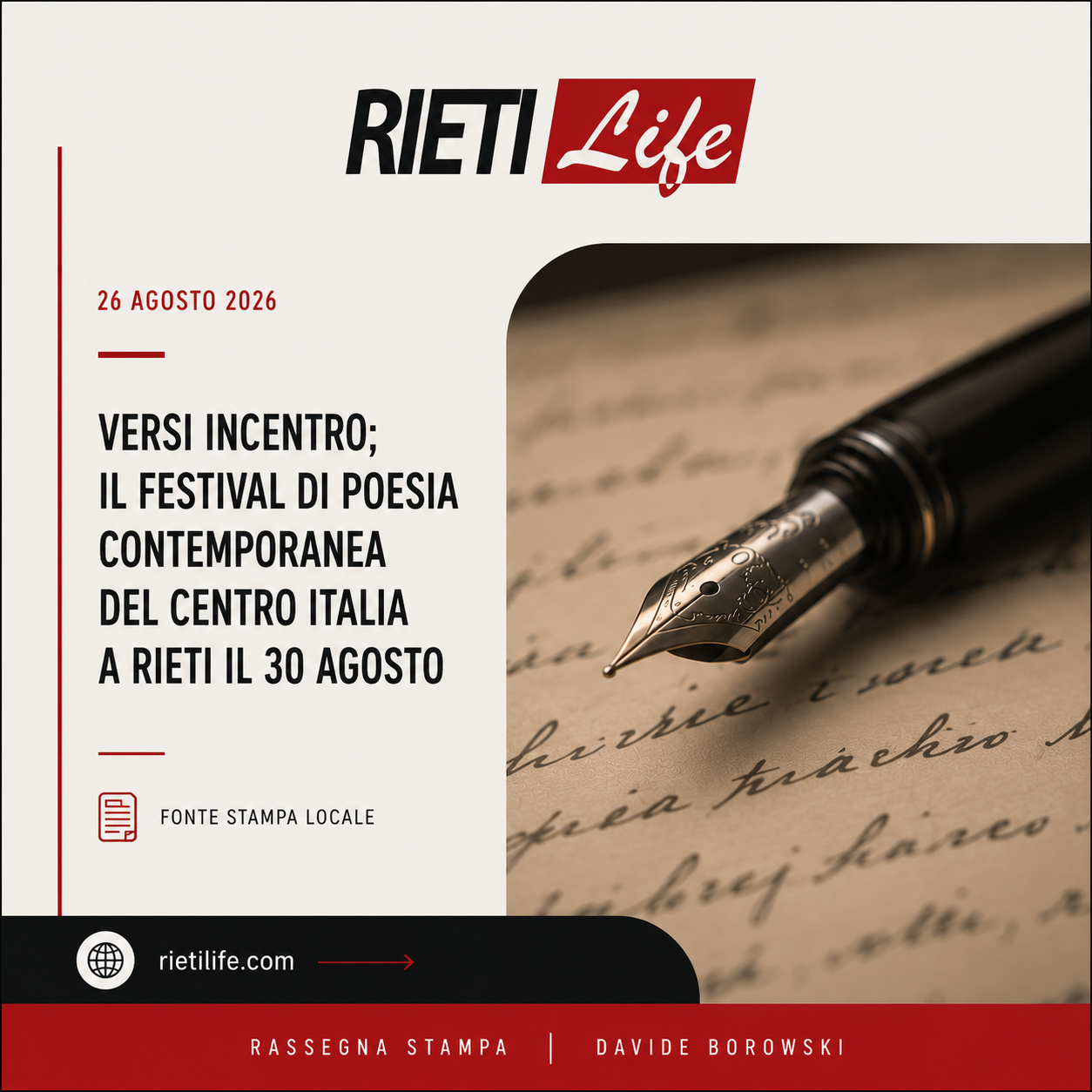 RietiLife - Prima edizione di Versi inCentro il 30 agosto - 26.08.26