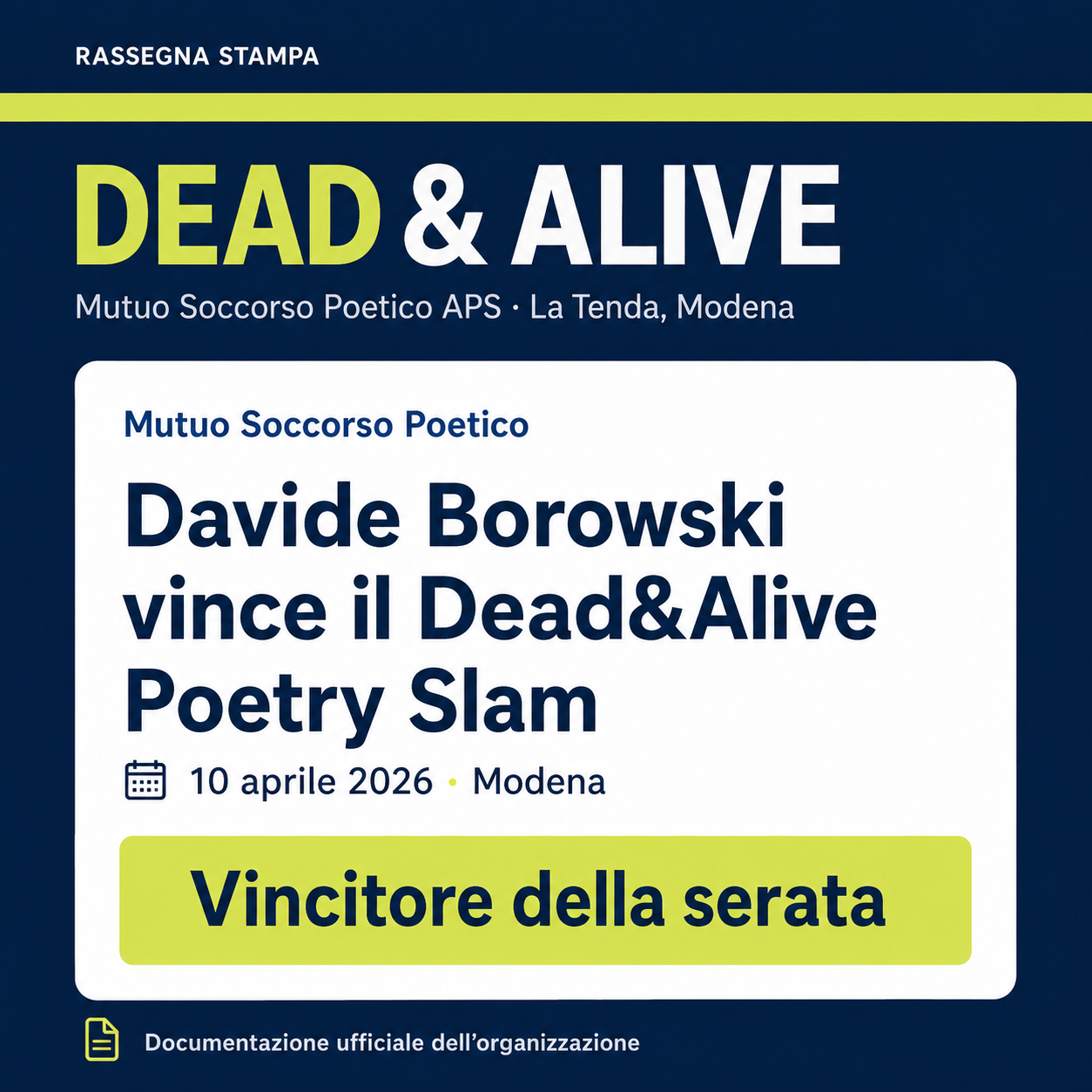 Mutuo Soccorso Poetico — Davide Borowski vince il Dead&Alive Poetry Slam
