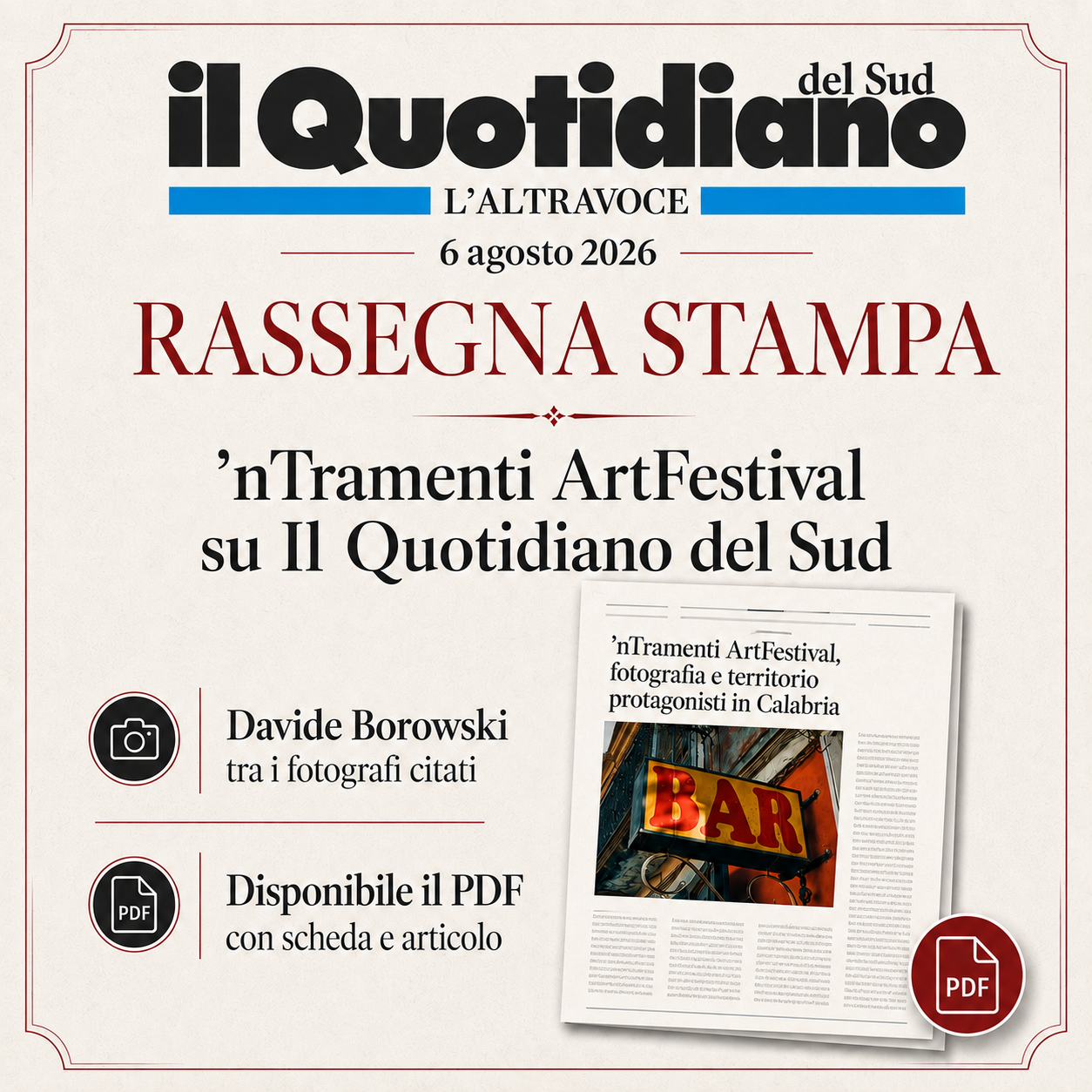 Il Quotidiano del Sud — ’nTramenti ArtFestival, nuova installazione permanente a Cardinale