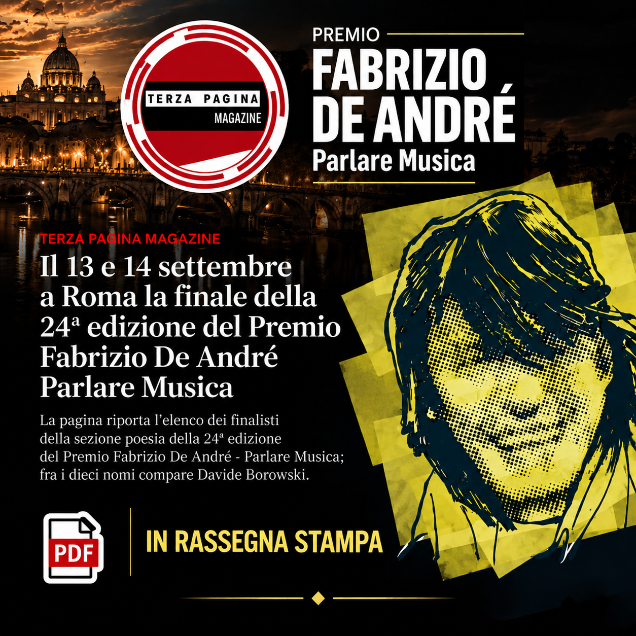 Terza Pagina Magazine - Presenza di Davide Borowski tra i finalisti del Premio Fabrizio De André 2025 - 07.08.25